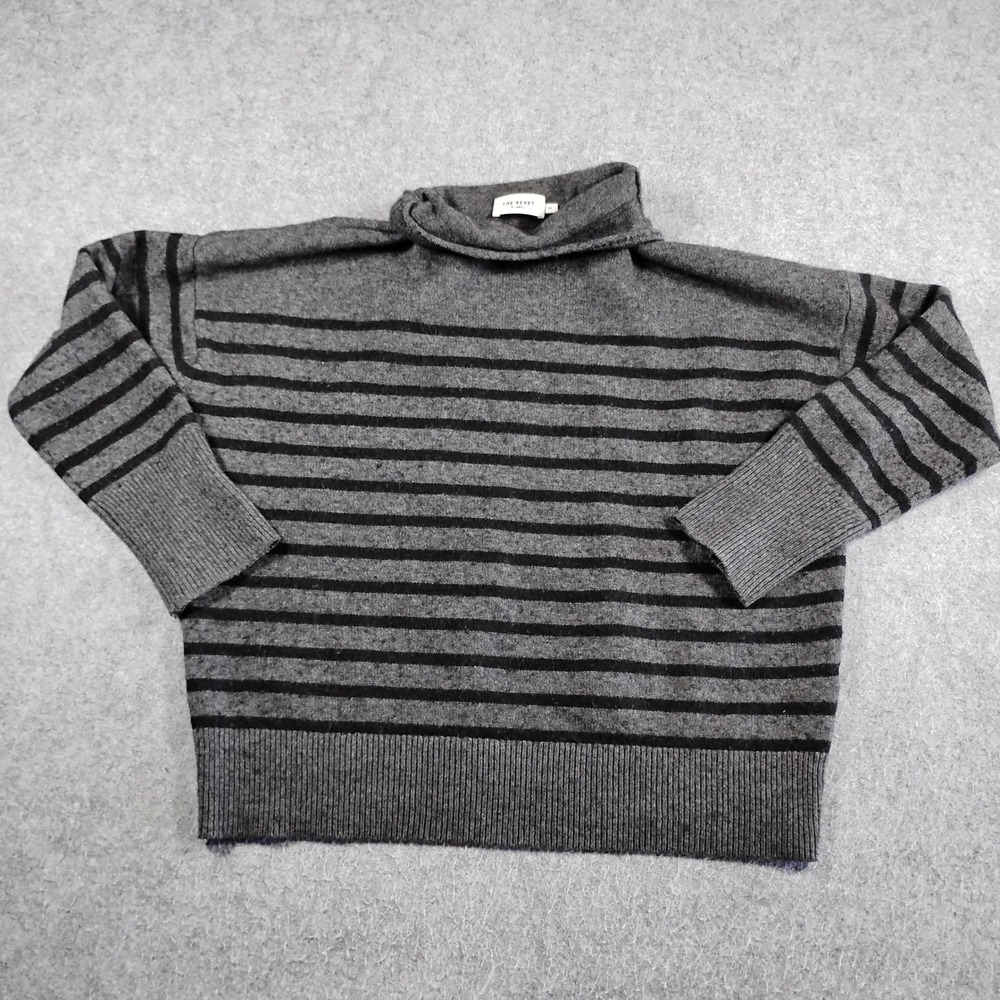 THE RESET R Label Gray Black Striped Wool Cashmere Mock Neck Sweater Womens M